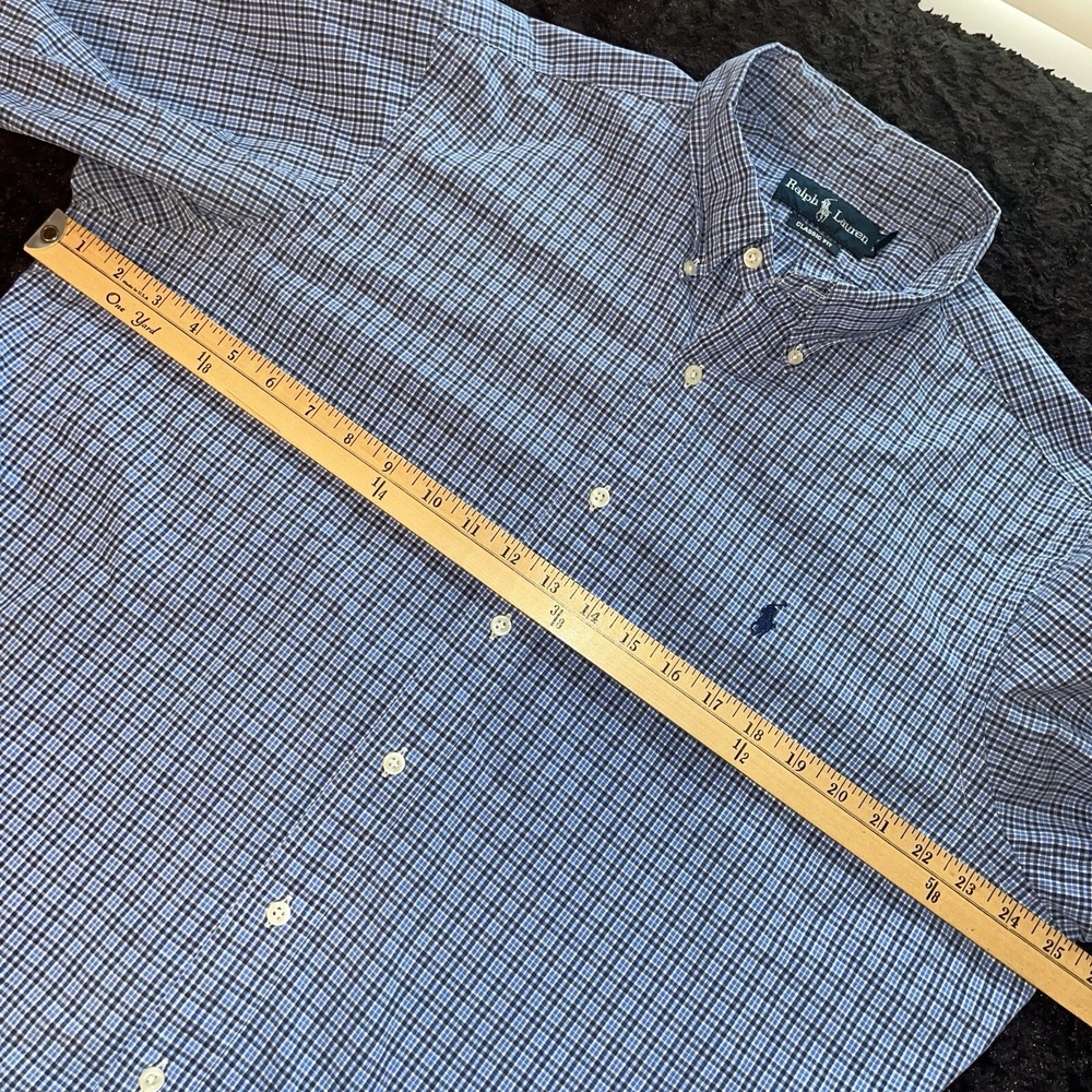 Ralph Lauren Button Down Shirt Mens Size XL Blue Plaid Classic Fit Long Sleeve - Picture 7 of 8